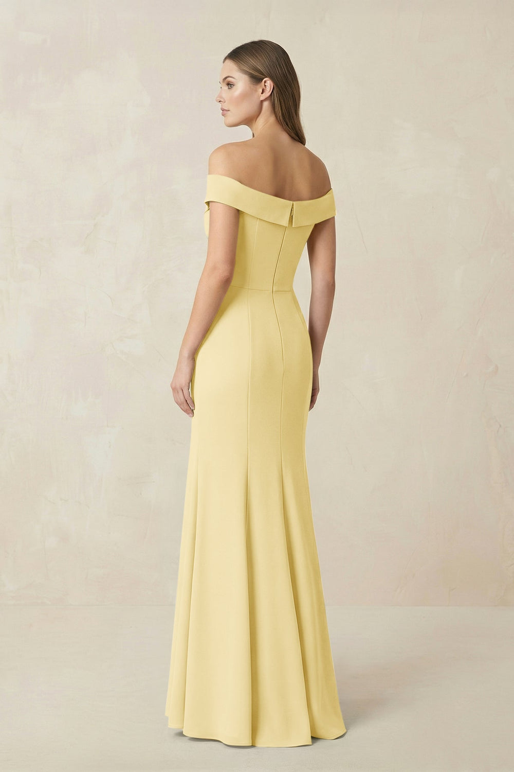 Off - the Shoulder Mermaid Chiffon Bridesmaid Dress in Pastel Yellow - KISS BRIDAL Bridesmaid Dresses