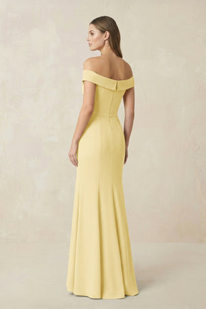 Off - the Shoulder Mermaid Chiffon Bridesmaid Dress in Pastel Yellow - SHE IS ME Bridesmaid Dresses