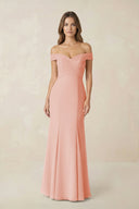 Off - the Shoulder Mermaid Chiffon Bridesmaid Dress in Rose Petal - SHE IS ME Bridesmaid Dresses