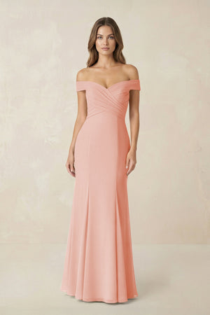 Off - the Shoulder Mermaid Chiffon Bridesmaid Dress in Rose Petal - SHE IS ME Bridesmaid Dresses