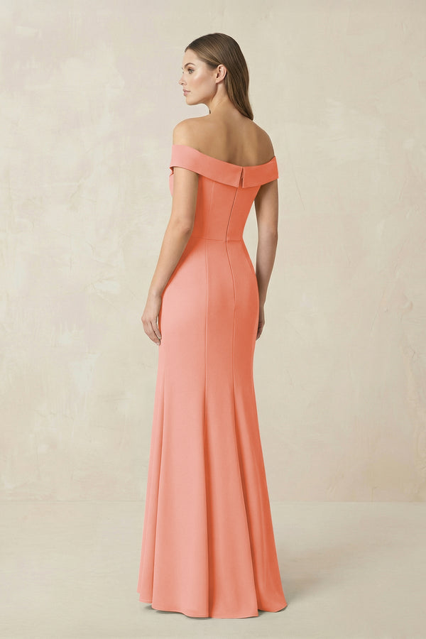 Off - the Shoulder Mermaid Chiffon Bridesmaid Dress in Rosette - SHE IS ME Bridesmaid Dresses