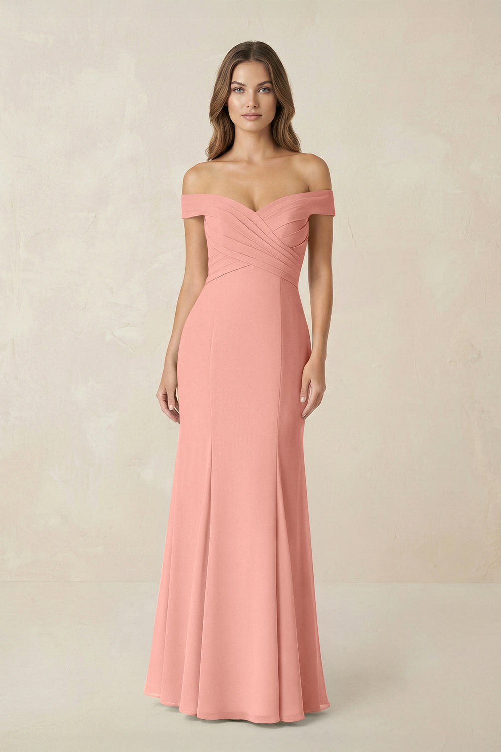 Off-the Shoulder Mermaid Chiffon Bridesmaid Dress in Rosette