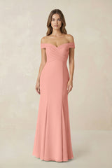 Off-the Shoulder Mermaid Chiffon Bridesmaid Dress in Rosette | KISSBRIDAL
