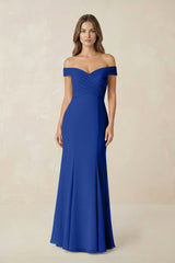 Off - the Shoulder Mermaid Chiffon Bridesmaid Dress in Royal Blue - KISS BRIDAL Bridesmaid Dresses