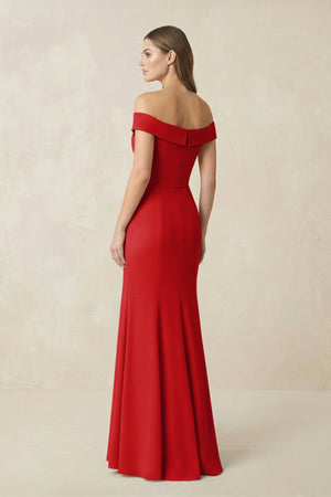 Off - the Shoulder Mermaid Chiffon Bridesmaid Dress in Ruby Red - SHE IS ME Bridesmaid Dresses