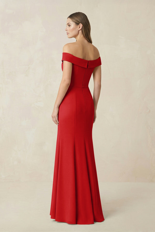 Off - the Shoulder Mermaid Chiffon Bridesmaid Dress in Ruby Red - SHE IS ME Bridesmaid Dresses