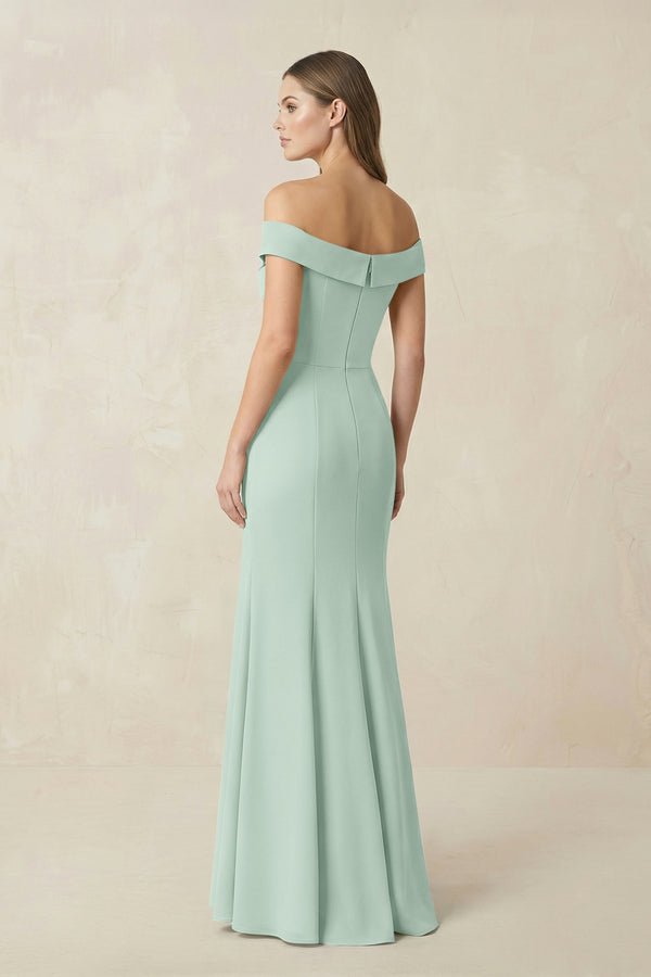 Off-the Shoulder Mermaid Chiffon Bridesmaid Dress in Sage (2) | KISSBRIDAL