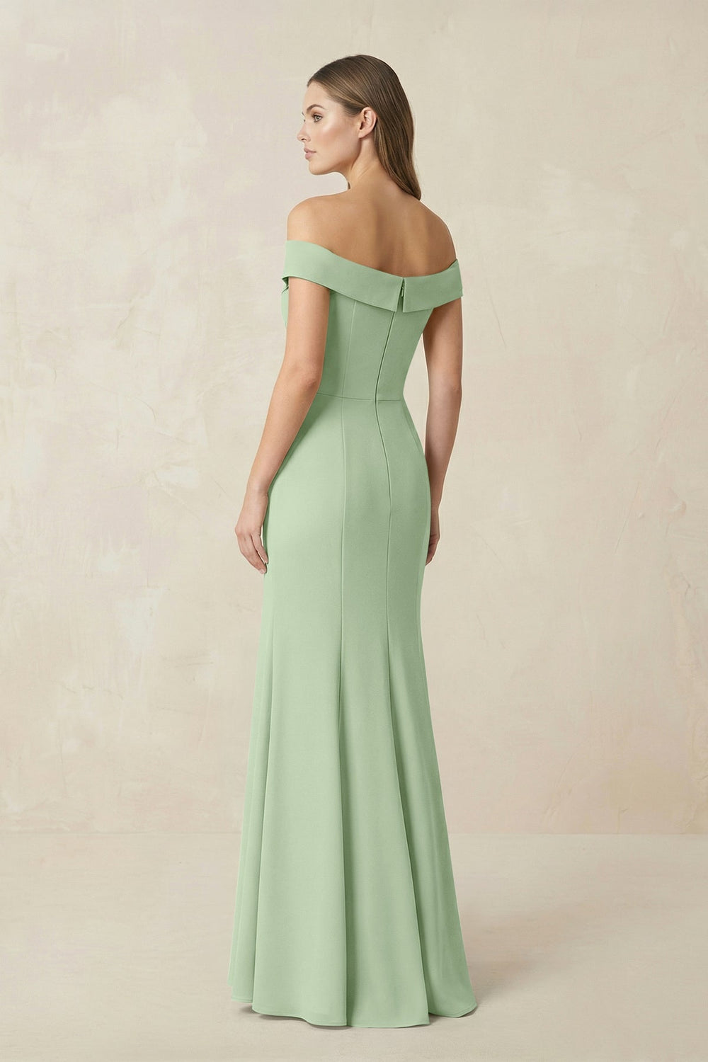 Off - the Shoulder Mermaid Chiffon Bridesmaid Dress in Sage - KISS BRIDAL Bridesmaid Dresses