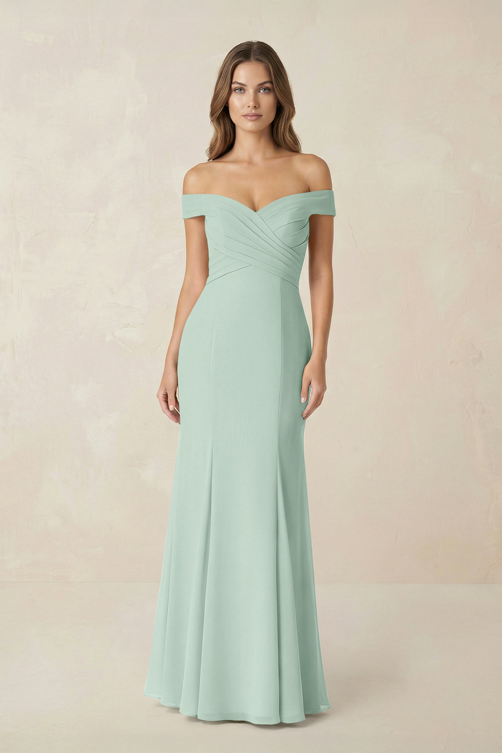 Off-the Shoulder Mermaid Chiffon Bridesmaid Dress in Sage