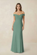 Off-the Shoulder Mermaid Chiffon Bridesmaid Dress in Sea Glass | KISSBRIDAL