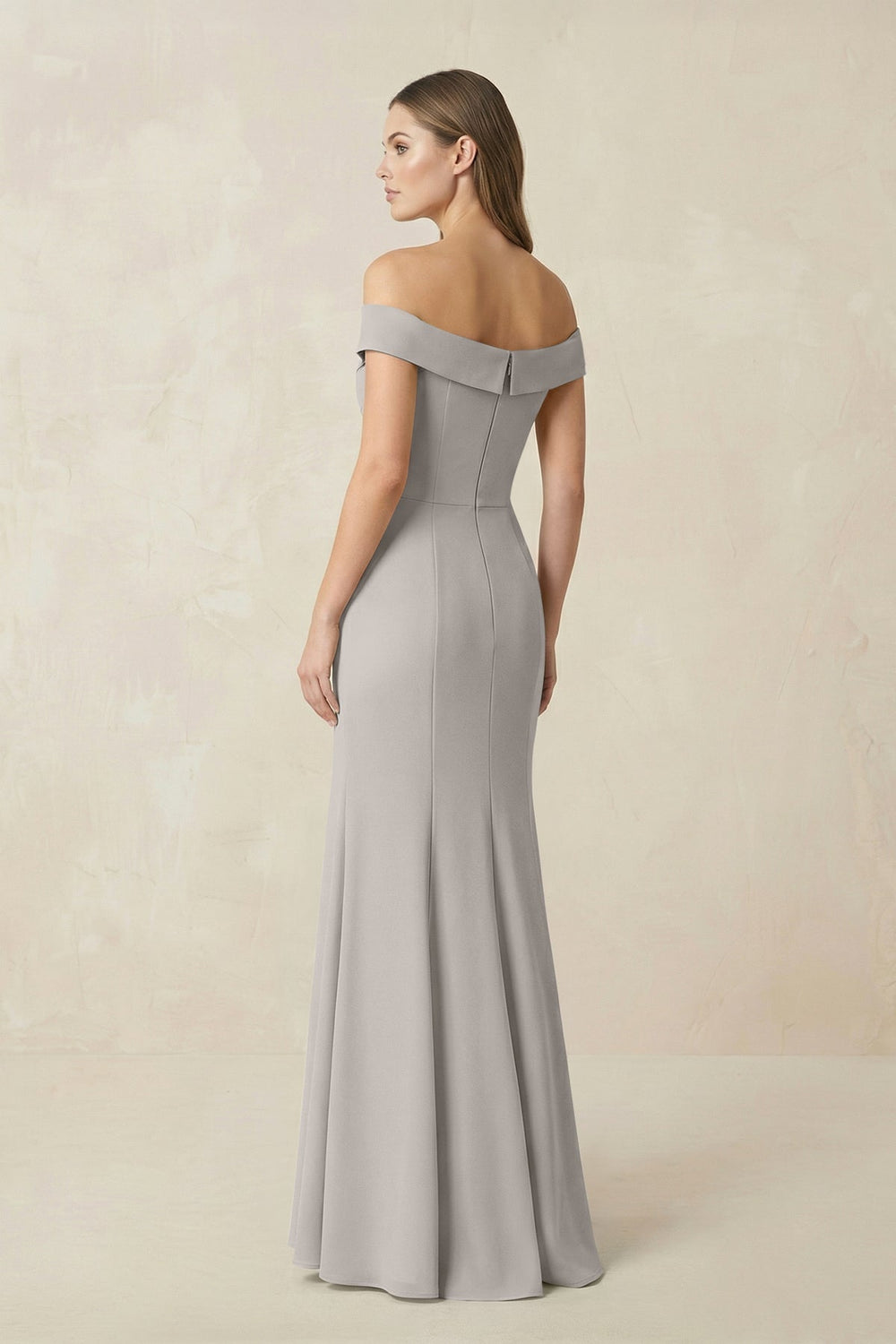 Off - the Shoulder Mermaid Chiffon Bridesmaid Dress in Silver - KISS BRIDAL Bridesmaid Dresses