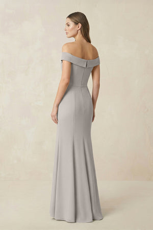 Off - the Shoulder Mermaid Chiffon Bridesmaid Dress in Silver - SHE IS ME Bridesmaid Dresses