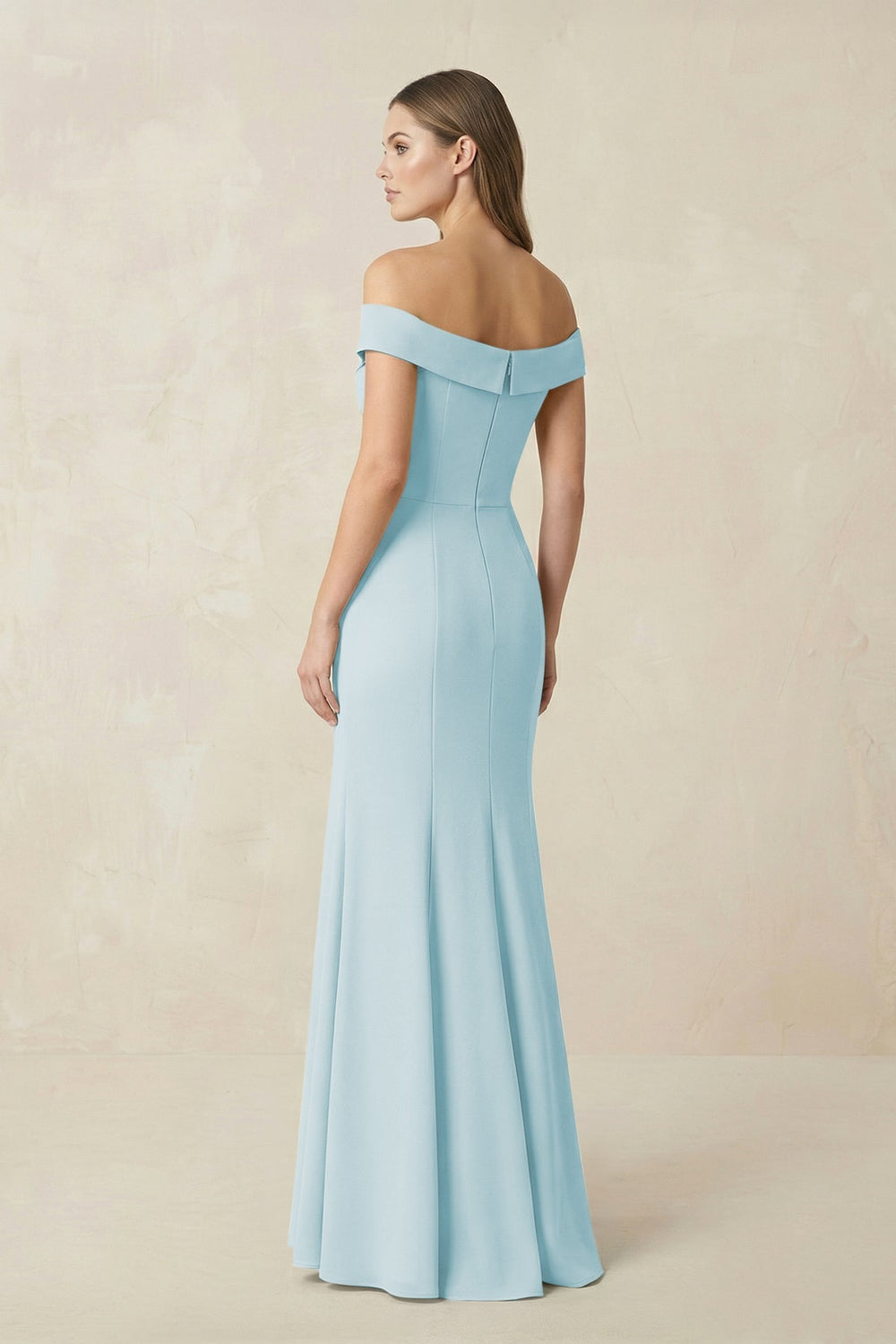 Off - the Shoulder Mermaid Chiffon Bridesmaid Dress in Sky Blue - KISS BRIDAL Bridesmaid Dresses
