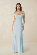 Off-the Shoulder Mermaid Chiffon Bridesmaid Dress in Sky Blue | KISSBRIDAL