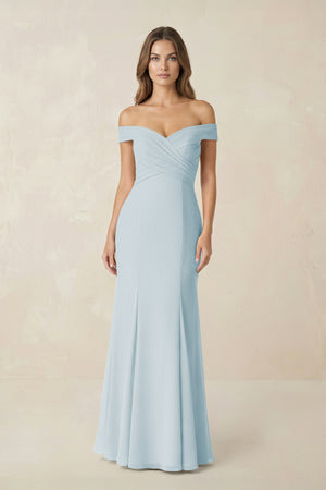 Off-the Shoulder Mermaid Chiffon Bridesmaid Dress in Sky Blue | KISSBRIDAL