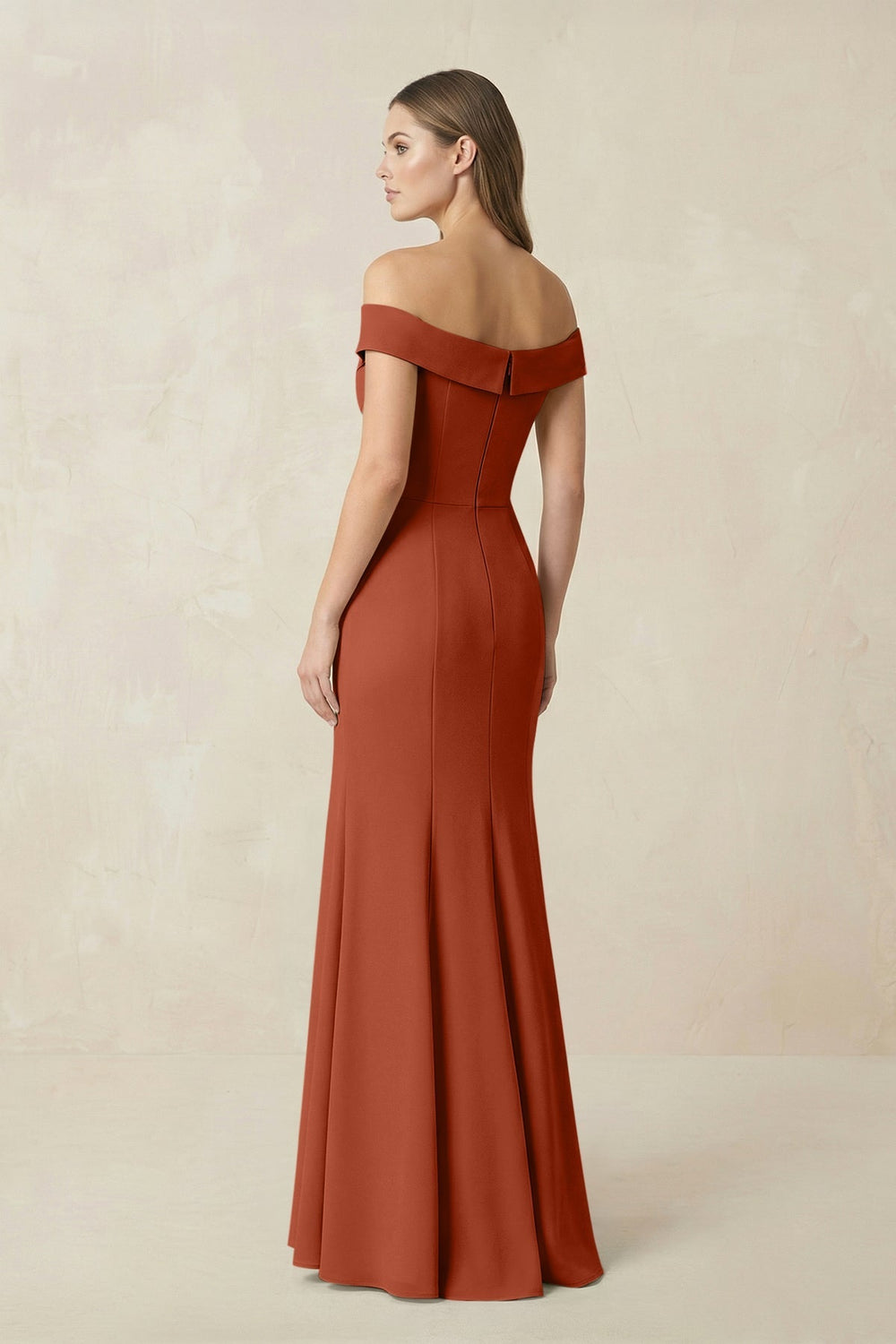 Off - the Shoulder Mermaid Chiffon Bridesmaid Dress in Spice - KISS BRIDAL Bridesmaid Dresses
