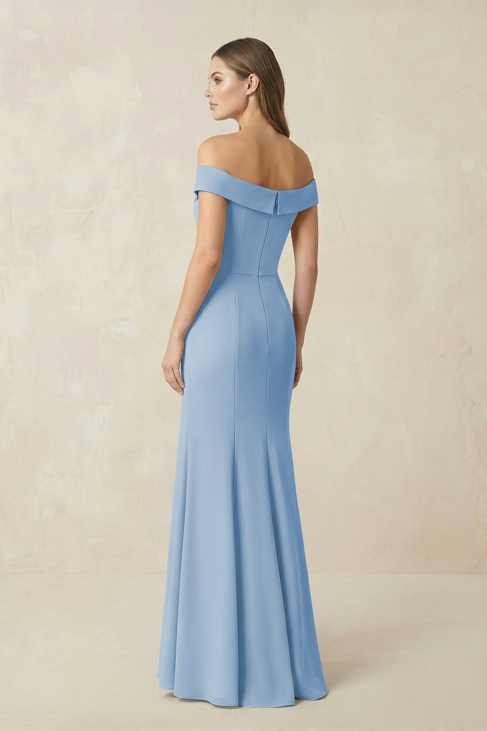 Off-the Shoulder Mermaid Chiffon Bridesmaid Dress in Steel Blue