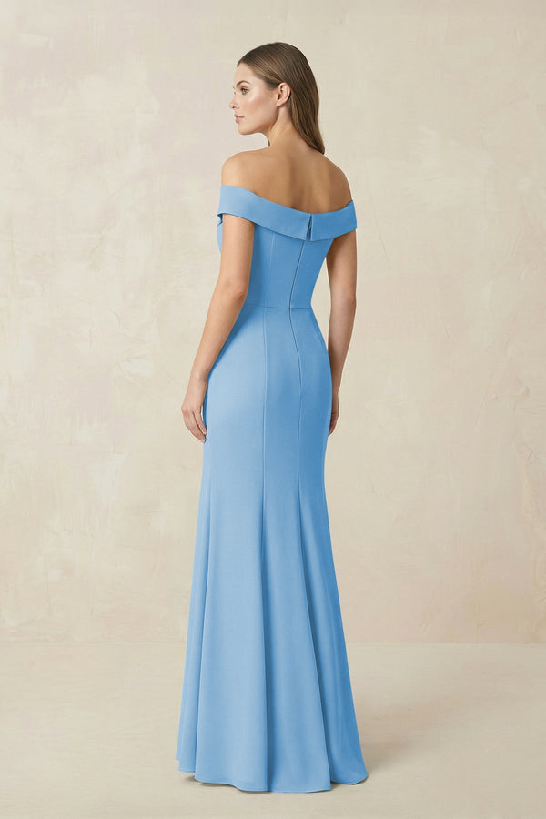 Off - the Shoulder Mermaid Chiffon Bridesmaid Dress in Steel Blue - SHE IS ME Bridesmaid Dresses