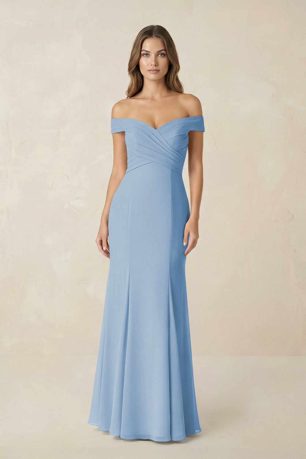 Off-the Shoulder Mermaid Chiffon Bridesmaid Dress in Steel Blue
