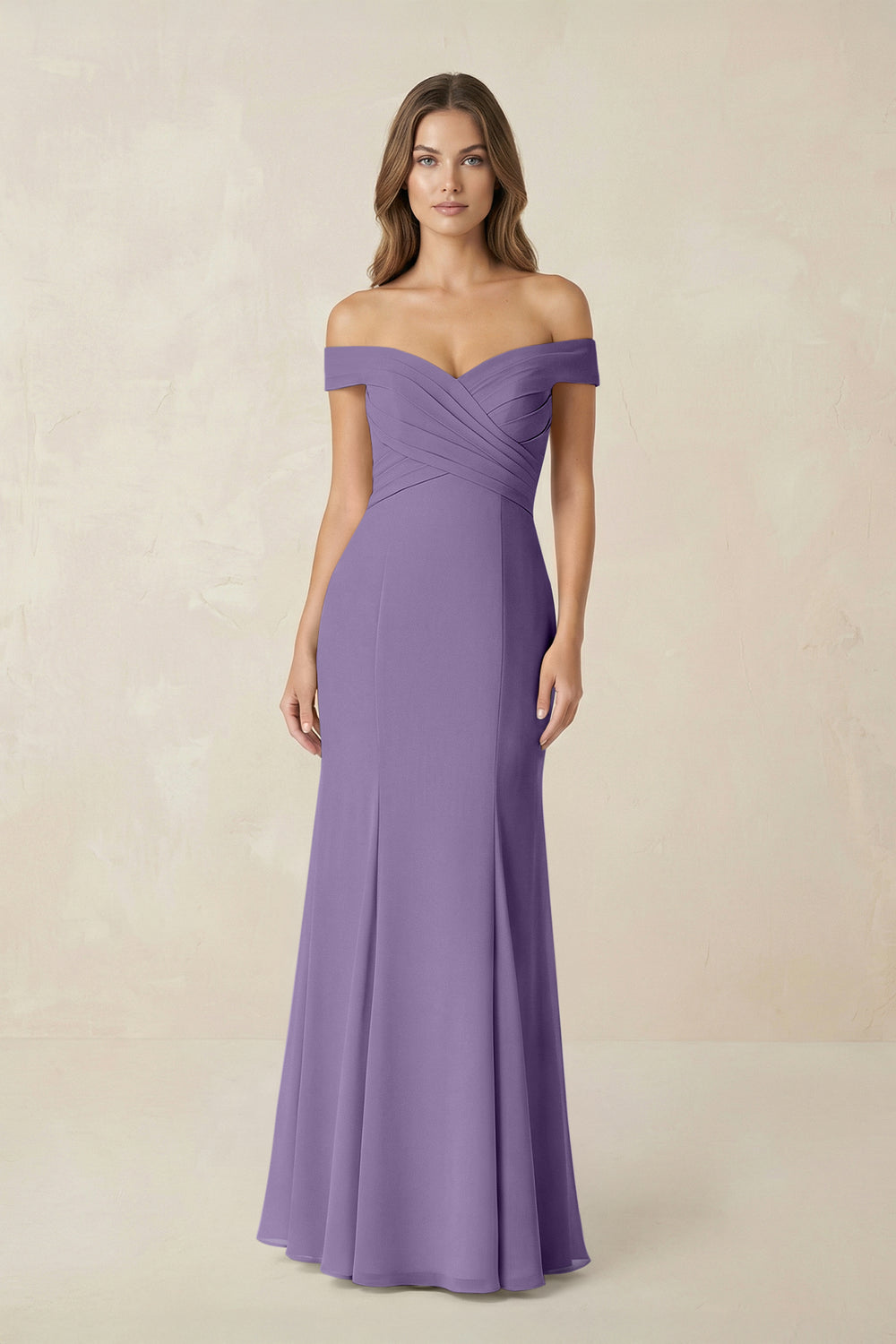 Off-the Shoulder Mermaid Chiffon Bridesmaid Dress in Tahiti