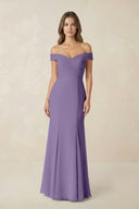 Off-the Shoulder Mermaid Chiffon Bridesmaid Dress in Tahiti | KISSBRIDAL
