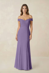 Off-the Shoulder Mermaid Chiffon Bridesmaid Dress in Tahiti | KISSBRIDAL