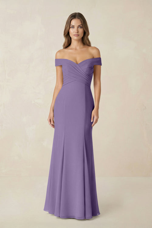 Off-the Shoulder Mermaid Chiffon Bridesmaid Dress in Tahiti | KISSBRIDAL