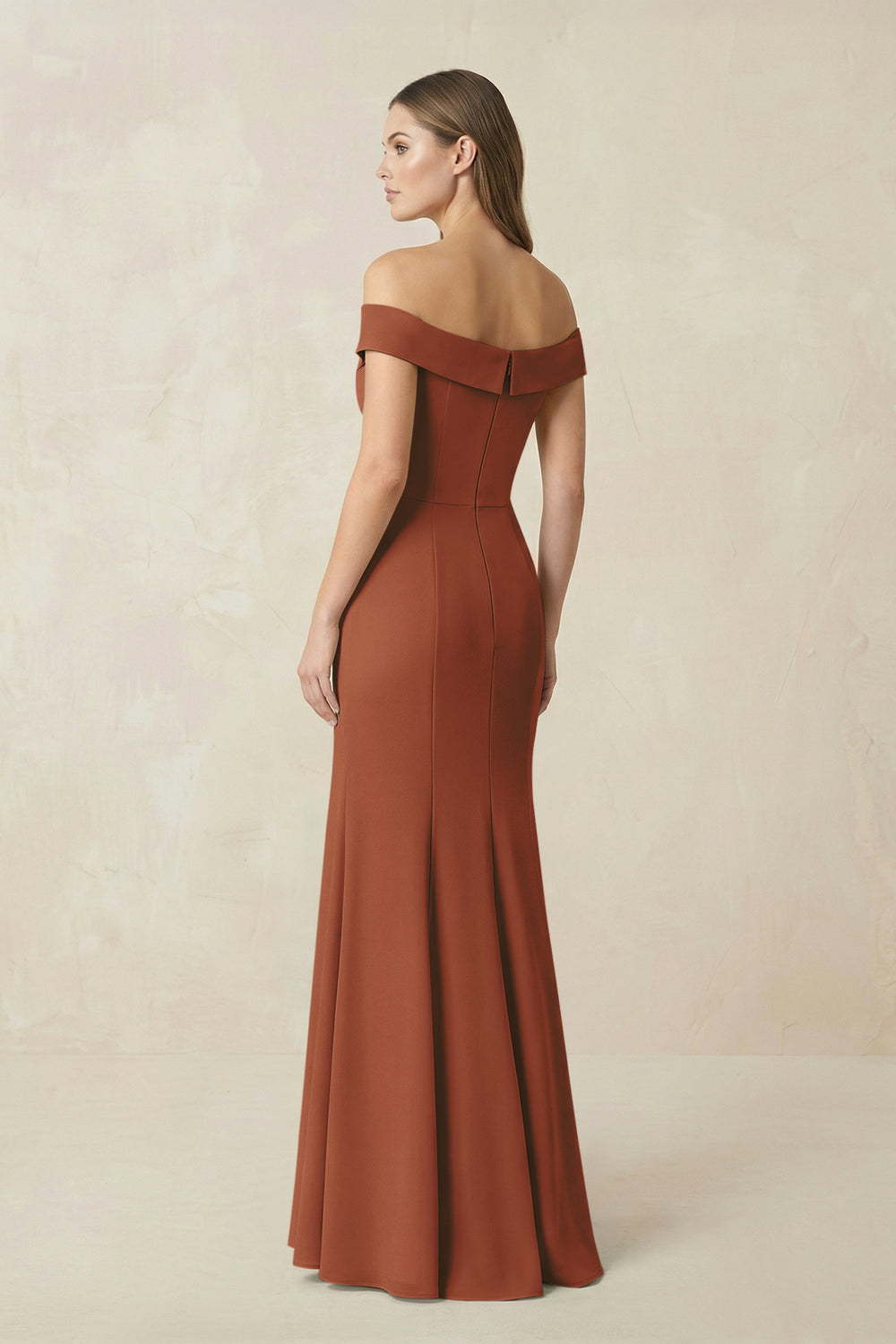 Off-the Shoulder Mermaid Chiffon Bridesmaid Dress in Terracotta