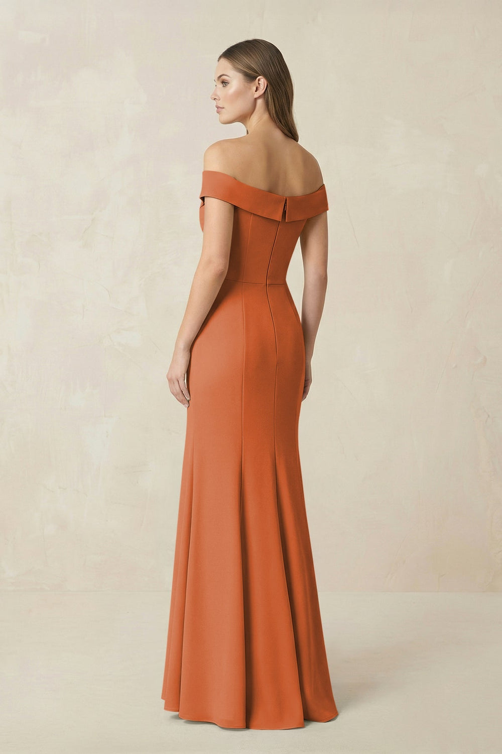 Off - the Shoulder Mermaid Chiffon Bridesmaid Dress in Terracotta - KISS BRIDAL Bridesmaid Dresses