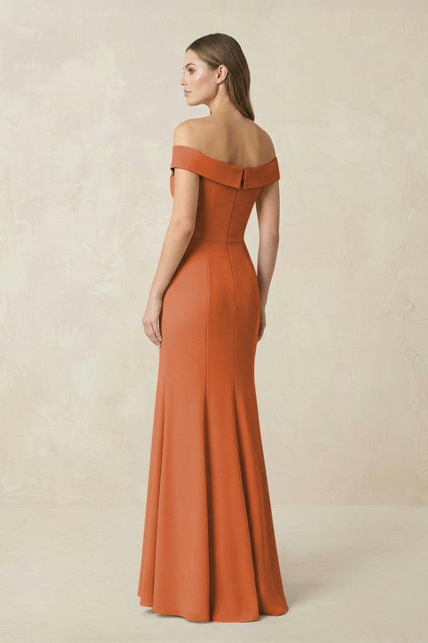 Off - the Shoulder Mermaid Chiffon Bridesmaid Dress in Terracotta - SHE IS ME Bridesmaid Dresses