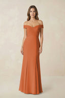 Off - the Shoulder Mermaid Chiffon Bridesmaid Dress in Terracotta - SHE IS ME Bridesmaid Dresses