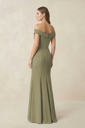 Off-the Shoulder Mermaid Chiffon Bridesmaid Dress in Thyme (2) | KISSBRIDAL
