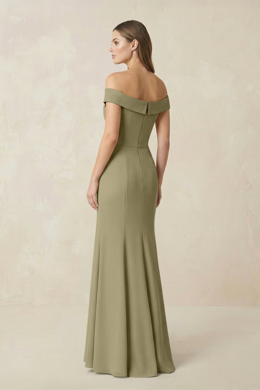 Off - the Shoulder Mermaid Chiffon Bridesmaid Dress in Thyme - KISS BRIDAL Bridesmaid Dresses