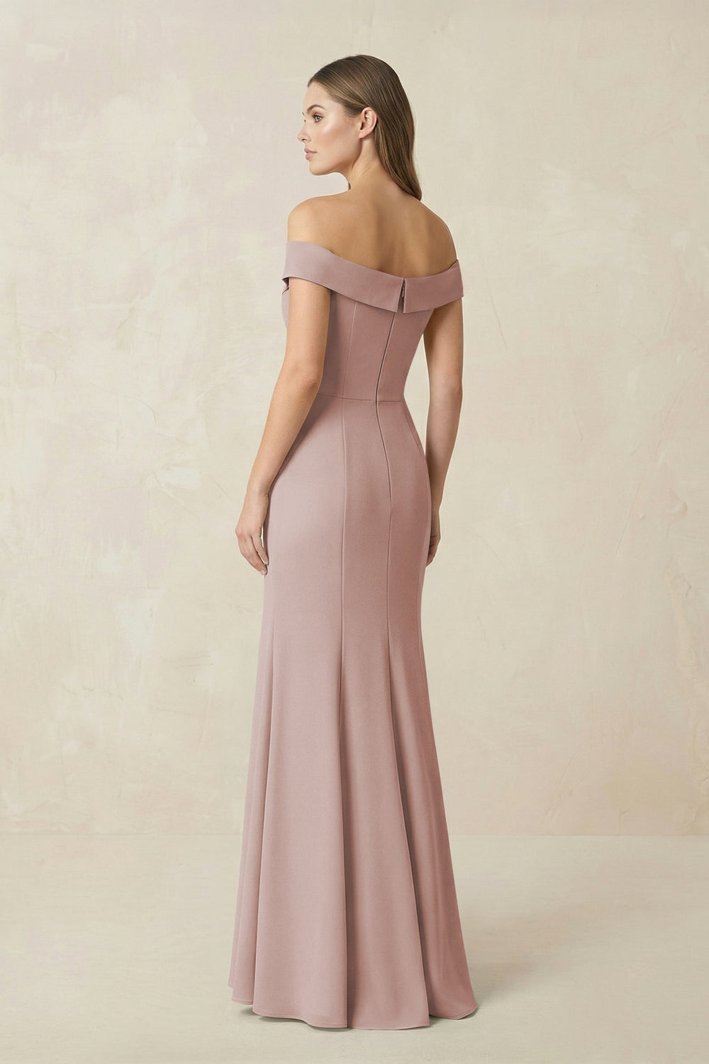 Off - the Shoulder Mermaid Chiffon Bridesmaid Dress in Toffee - KISS BRIDAL Bridesmaid Dresses
