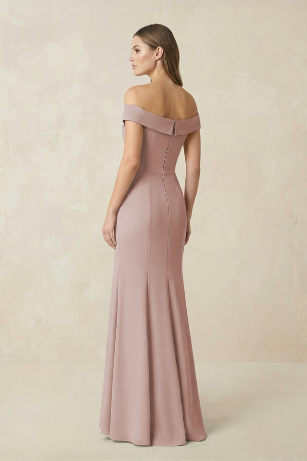 Off - the Shoulder Mermaid Chiffon Bridesmaid Dress in Toffee - SHE IS ME Bridesmaid Dresses