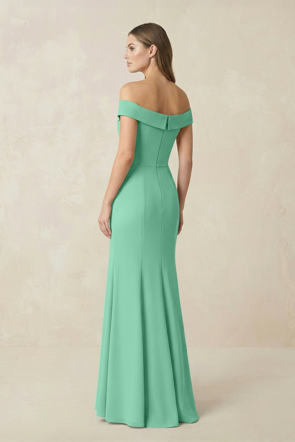 Off - the Shoulder Mermaid Chiffon Bridesmaid Dress in Turquoise - KISS BRIDAL Bridesmaid Dresses