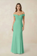 Off - the Shoulder Mermaid Chiffon Bridesmaid Dress in Turquoise - SHE IS ME Bridesmaid Dresses