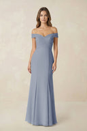 Off - the Shoulder Mermaid Chiffon Bridesmaid Dress in Twilight - SHE IS ME Bridesmaid Dresses