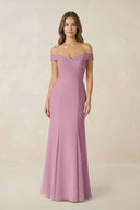 Off - the Shoulder Mermaid Chiffon Bridesmaid Dress in Vintage Mauve - SHE IS ME Bridesmaid Dresses