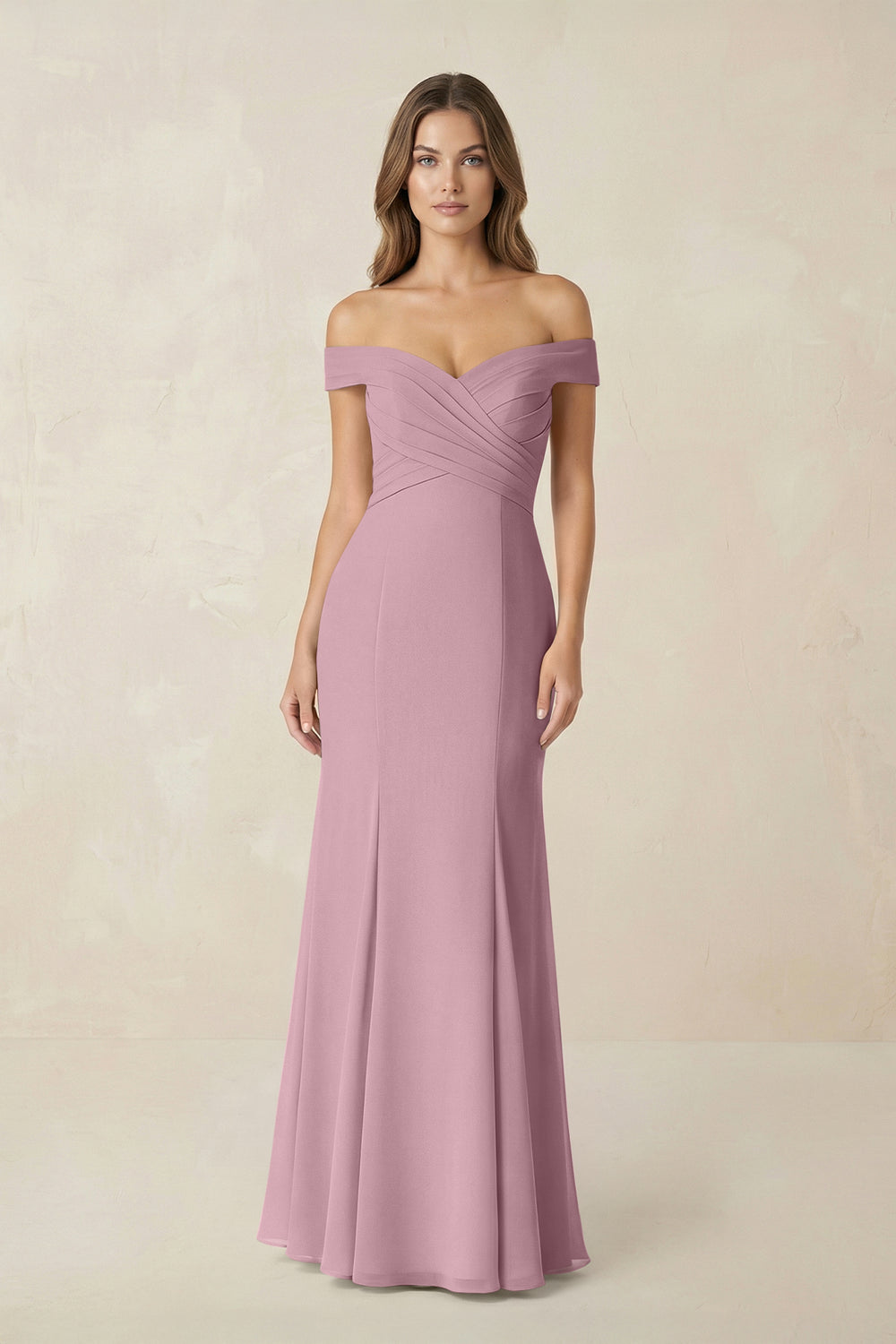 Off-the Shoulder Mermaid Chiffon Bridesmaid Dress in Vintage Mauve