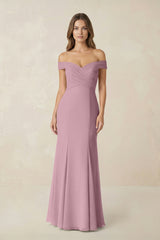 Off-the Shoulder Mermaid Chiffon Bridesmaid Dress in Vintage Mauve | KISSBRIDAL