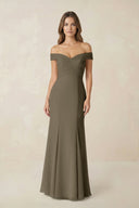 Off - the Shoulder Mermaid Chiffon Bridesmaid Dress in Willow Green - SHE IS ME Bridesmaid Dresses