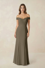 Off - the Shoulder Mermaid Chiffon Bridesmaid Dress in Willow Green - KISS BRIDAL Bridesmaid Dresses
