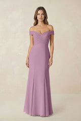 Off - the Shoulder Mermaid Chiffon Bridesmaid Dress in Wisteria - KISS BRIDAL Bridesmaid Dresses