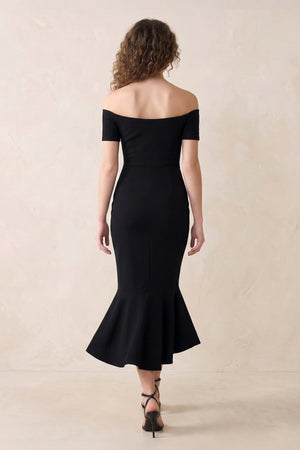 Off-the-Shoulder Mermaid Midi Dress in Black – SHE IS ME Dresses