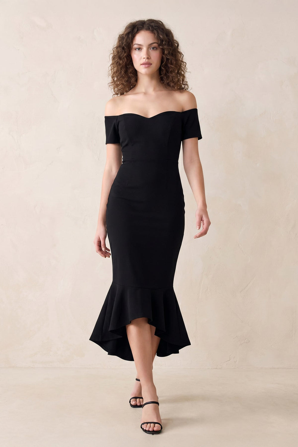 Off-the-Shoulder Mermaid Midi Dress in Black – KISS BRIDAL Dresses