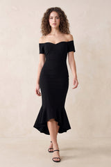 Off-the-Shoulder Mermaid Midi Dress in Black – KISS BRIDAL Dresses