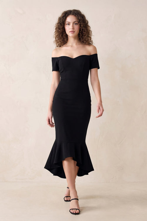 Off-the-Shoulder Mermaid Midi Dress in Black – SHE IS ME Dresses