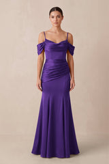 Off - the - Shoulder Mermaid Ruched Bridesmaid Dress in Amethyst - KISS BRIDAL Bridesmaid Dresses