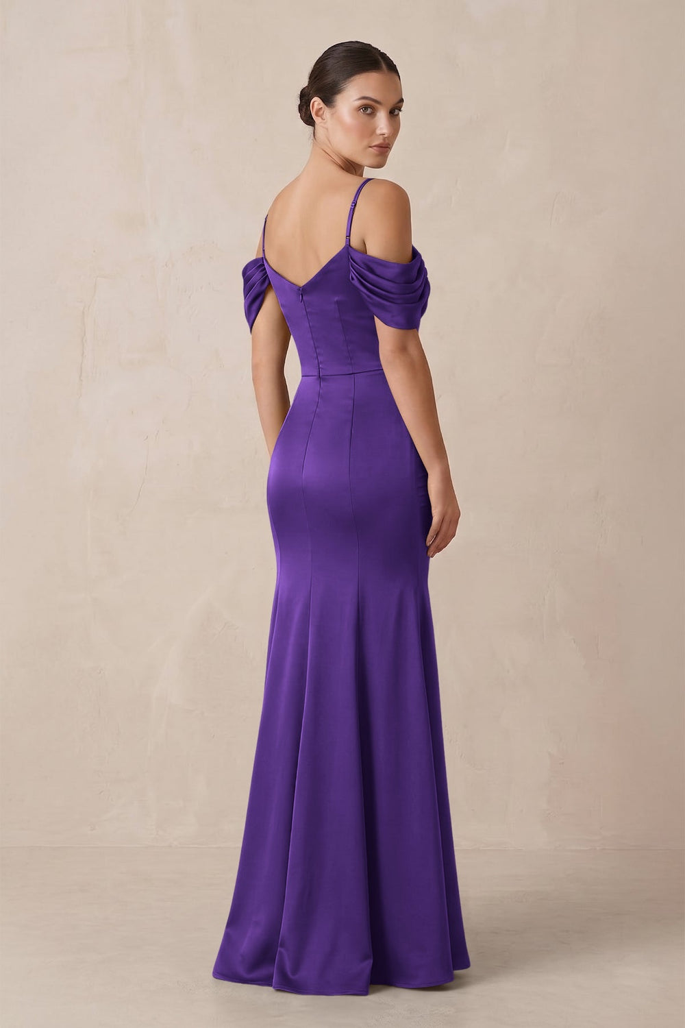 Off - the - Shoulder Mermaid Ruched Bridesmaid Dress in Amethyst - KISS BRIDAL Bridesmaid Dresses